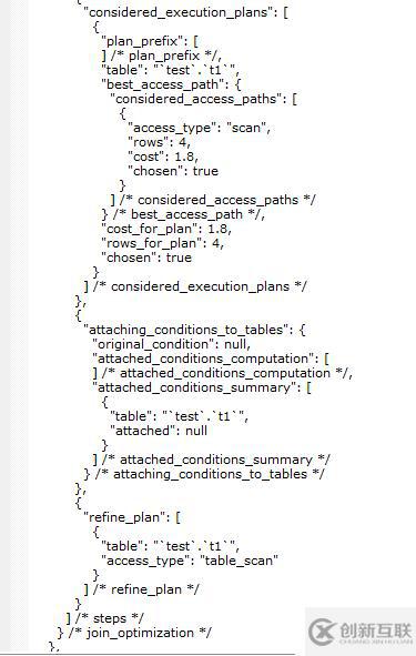 mysql Tracing the Optimizer