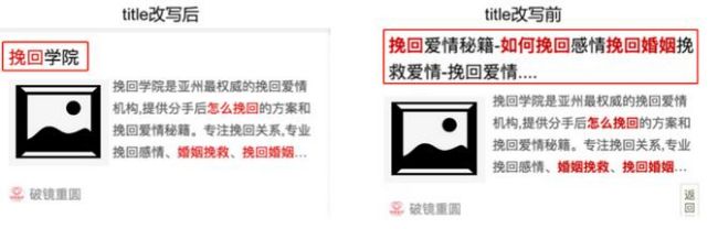 4、百度標題改寫機制 為保證搜索用戶的體驗，百度搜索將會對部分易造成用戶誤導的頁面標題進行相應的改寫，包括但不限于以下幾種情況： 對于標題堆砌等過度優(yōu)化的站點首頁，百度搜索會將過度優(yōu)化的標題直接改寫為站點名稱或公司名稱; 對于部分表意模糊的頁面，百度搜索將會從頁面中提取頁面關鍵信息補充在標題中，保證用戶能夠及時獲取有效信息。 針對標題堆砌的改寫示例： 圖4-1 針對標題堆砌問題的改寫示例 對于規(guī)范若存在任何問題，歡迎通過反饋中心聯(lián)系我們。